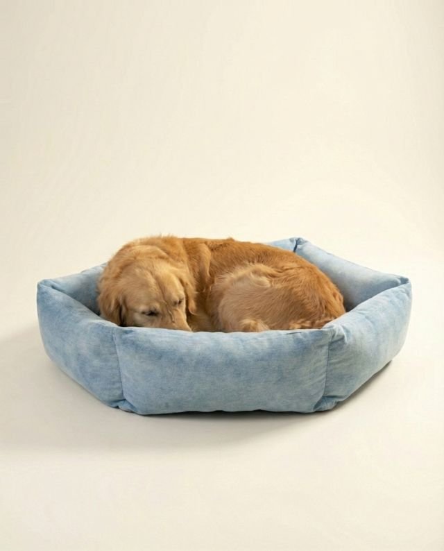 hexagonal bolster dog bed showing tufted base and generous center space